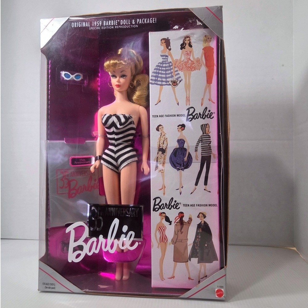 1993 Mattel Barbie Doll 11.5in Multi Good 35th Anniversary Reproduction Box Wear